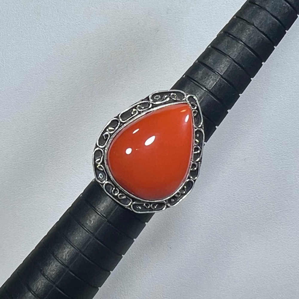Coral 🪸 925 Gemstone Ring (synthetic stone) size 6.5